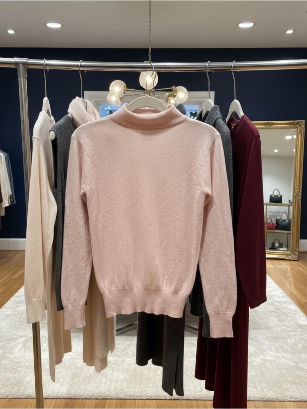 Bagatelle 100% cashmere pale pink mock Neck Sweater, soft luxury L